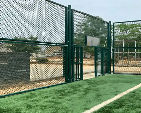 Rust-resistant chain link fence with PVC coating.
